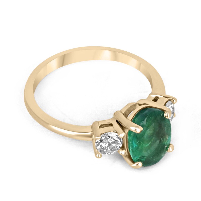 2.60tcw 14K Gold Lush Dark Green Oval Cut Emerald Engagement Ring
