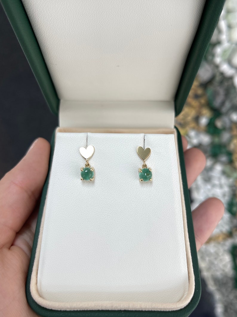 Emerald Cut & Gold Heart Dangle Accent Girls Earrings