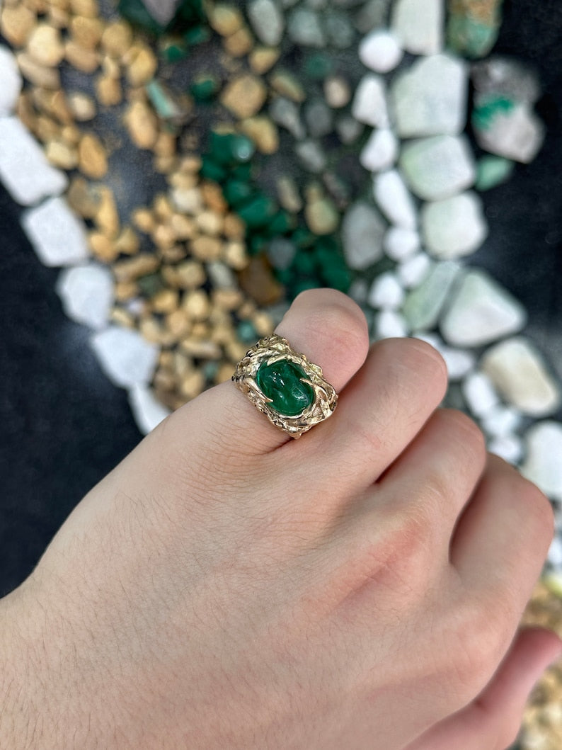 Thick Gold Emerald Solitaire Mens Ring