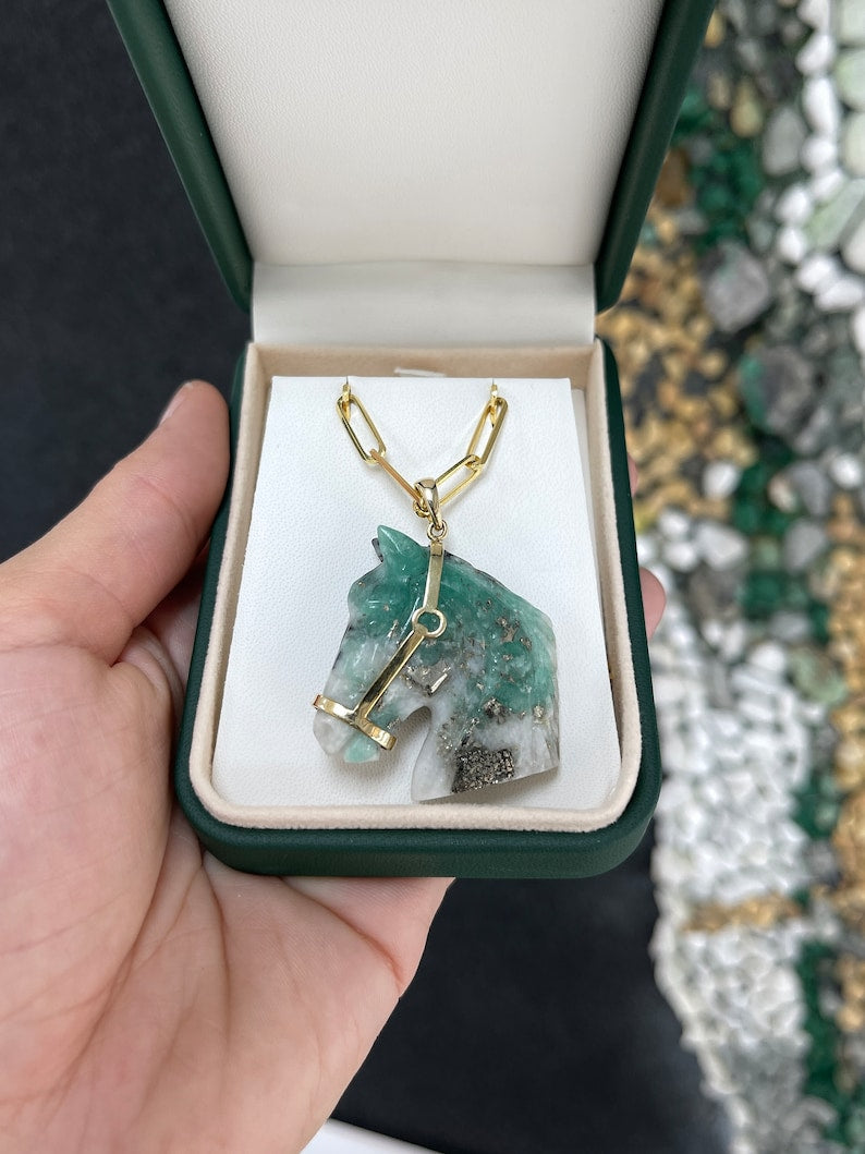 Emerald Rough Horse Side Profile Pendant