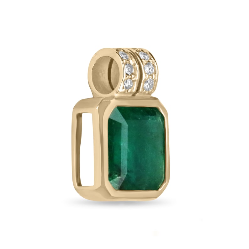 Exquisite 18K Pendant Necklace with 5.70 Total Carat Weight Dark Green Emerald Bezel and Shimmering Diamond Pave