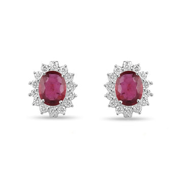 5.17tcw 14K Gold Diamond Pinkish Red Oval Classic Ruby Stud Earrings Earrings