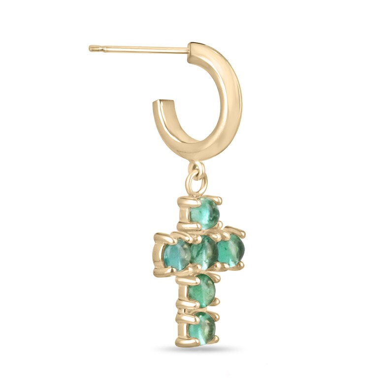 Emerald Round Cabochon Cut Dangle Cross Earrings