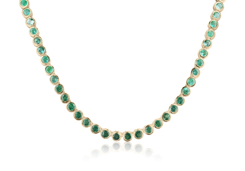 Medium Green Emerald Bezel Tennis Necklace