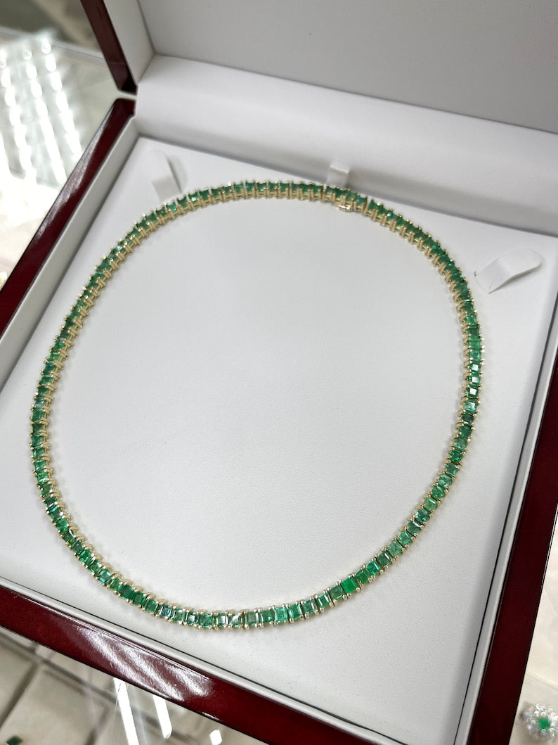 17-Inch Tennis Necklace with 20 TCW Princess Cut Emeralds in 14K Gold