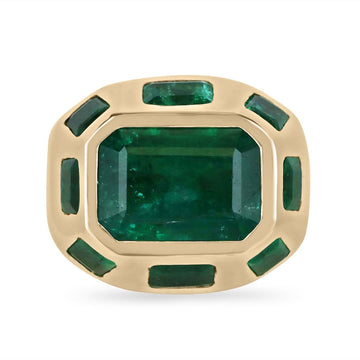 Emerald Rich Green Statement 9 Stone Chunky Gold Ring
