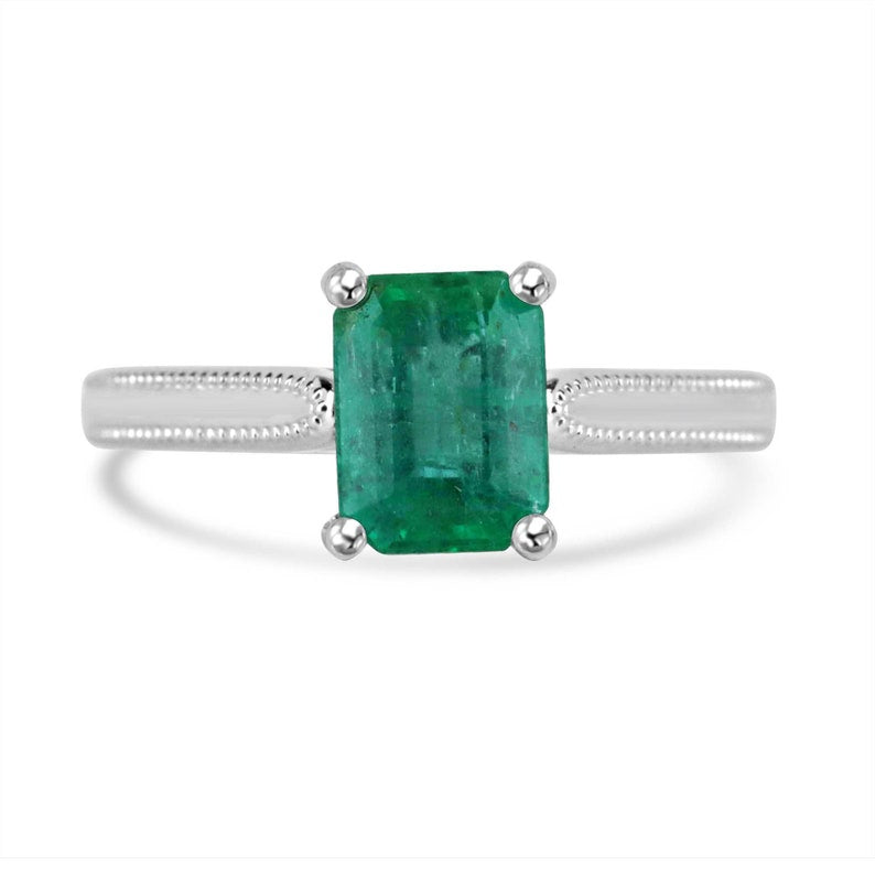 1.95ct Four Prong Emerald Solitaire Engagement Ring 14K White Gold