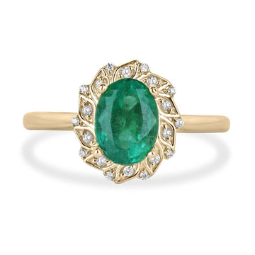 Emerald & Diamond Floral Inspired Halo Engagement Ring