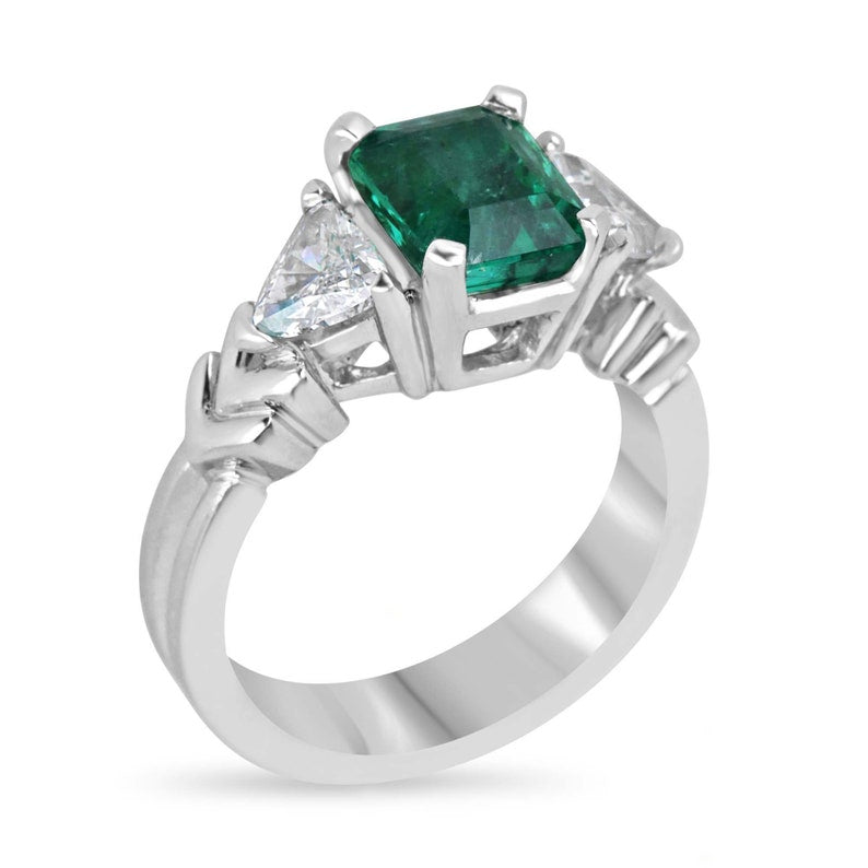 2.37tcw Wide Shank Plat Natural Emerald Engagement Ring