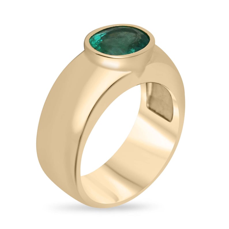 1.80ct 14K 585 Gold 8mm Natural Medium Green Men's Ring