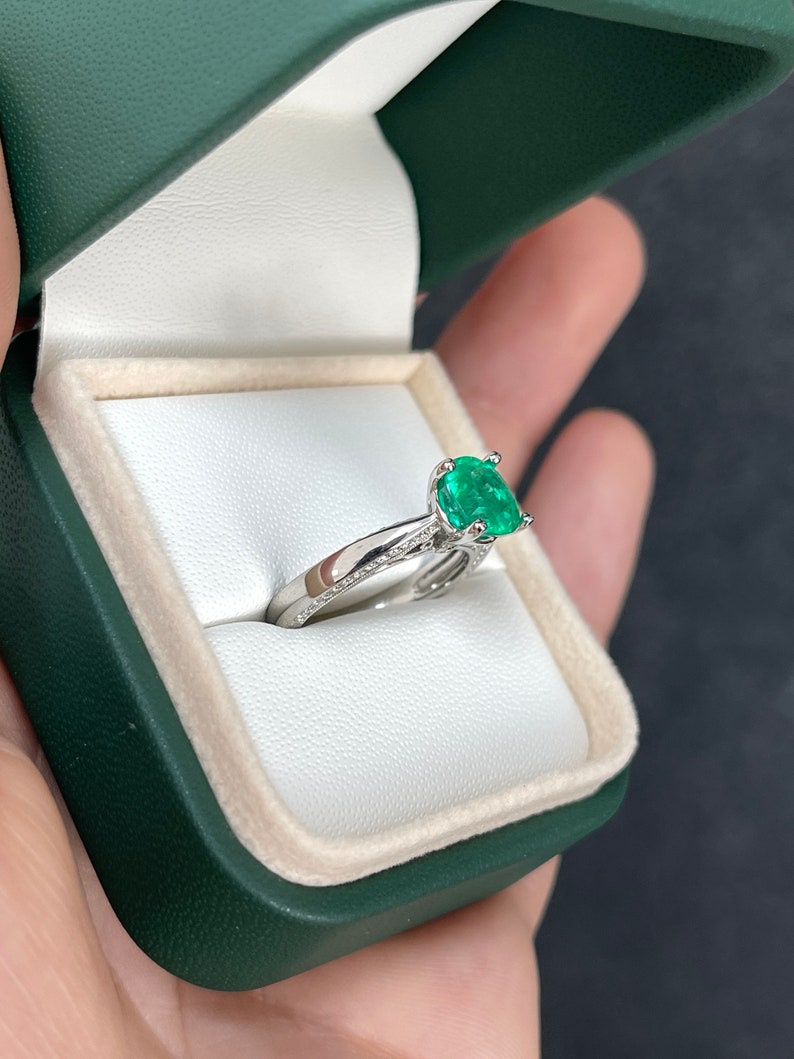 2.44tcw 18K White Gold AAA Cushion Cut Emerald & Diamond Accent Engagement Ring - JR Colombian Emeralds