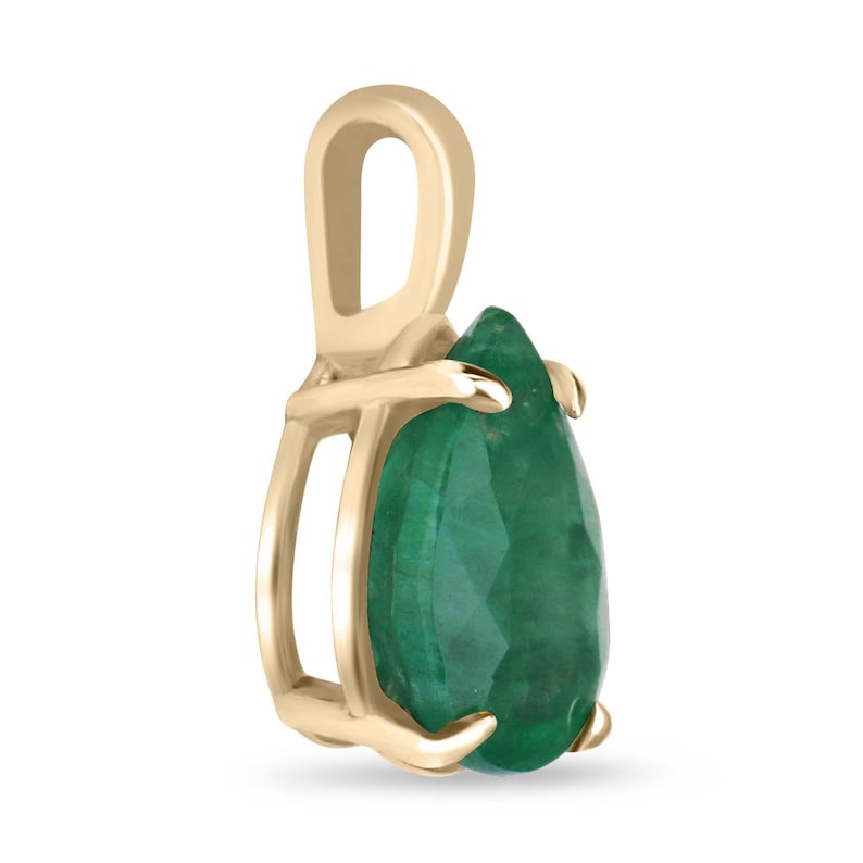 2.0ct 585 Gold Medium Dark Green Natural Pear Cut Emerald Necklace
