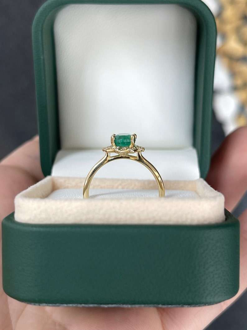 1.65tcw 14K Gold Natural Oval Cut Emerald & Diamond Floral Inspired Halo Engagement Ring