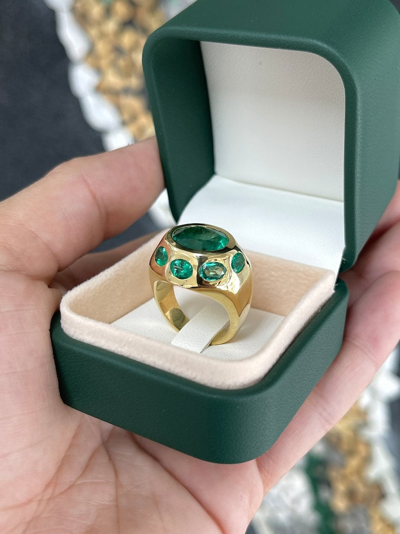 8.50tcw 18K Gold Oval Cut Natural Multi-Emerald Statement 9 Stone Ring - JR Colombian Emeralds