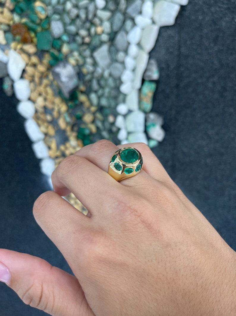 8.50tcw 18K Gold Oval Cut Natural Multi-Emerald Statement 9 Stone Ring - JR Colombian Emeralds