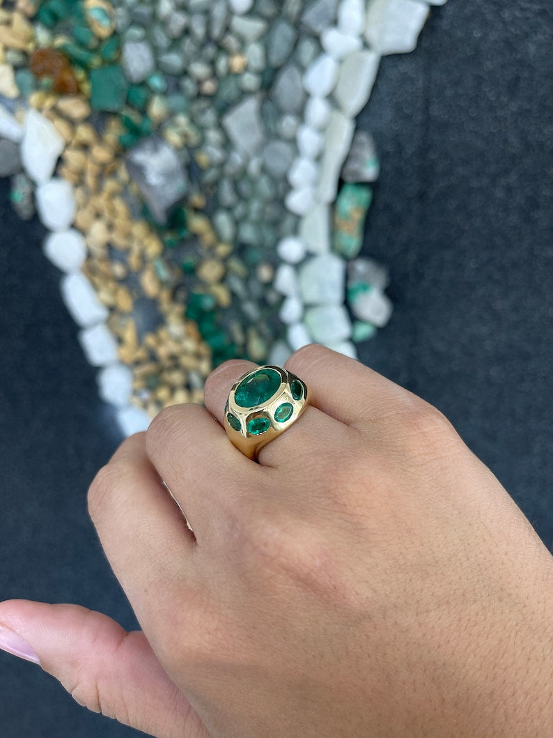 8.50tcw 18K Gold Oval Cut Natural Multi-Emerald Statement 9 Stone Ring - JR Colombian Emeralds