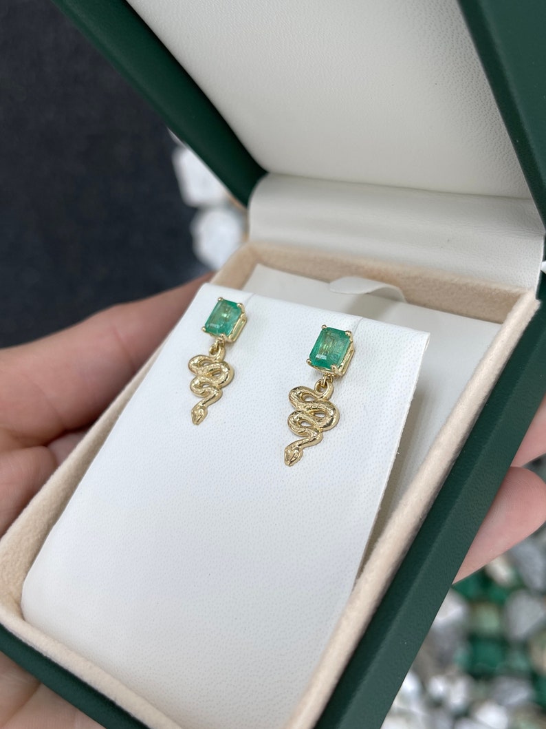 Emerald Snake Dangle Stud Earrings