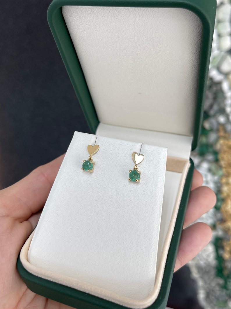585 Emerald Cut & Gold Heart Dangle Girls Earrings