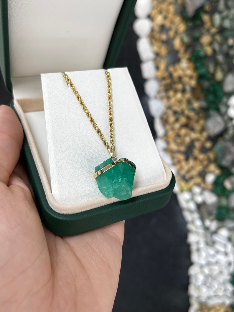18K Gold Rough Emerald Necklace