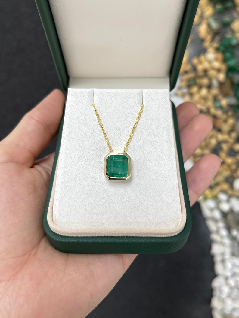 Medium Dark Green Emerald Multifunction Bezel Set Pendant