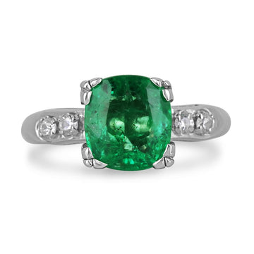 Exquisite 14K Engagement Ring with 2.40tcw Cushion Emerald & Diamond Accents