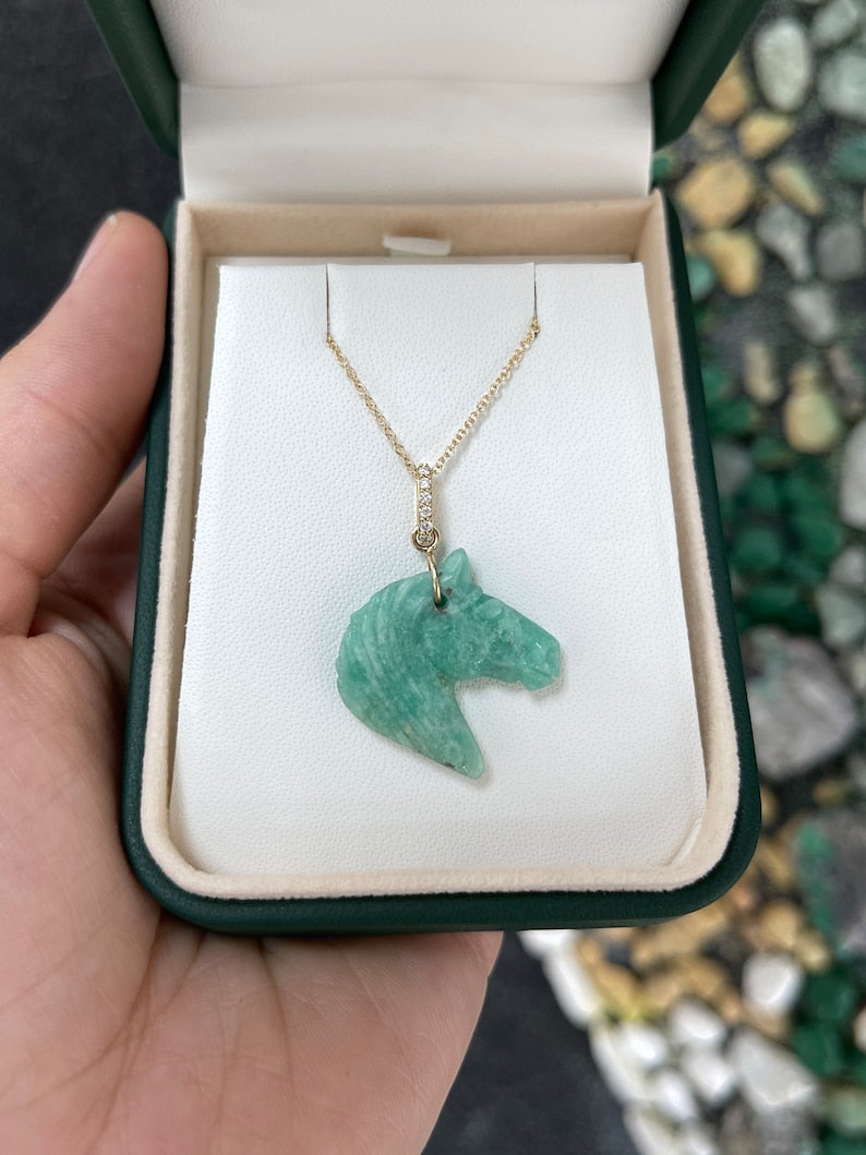 Equestrian Emerald Pendant w Diamond Acc