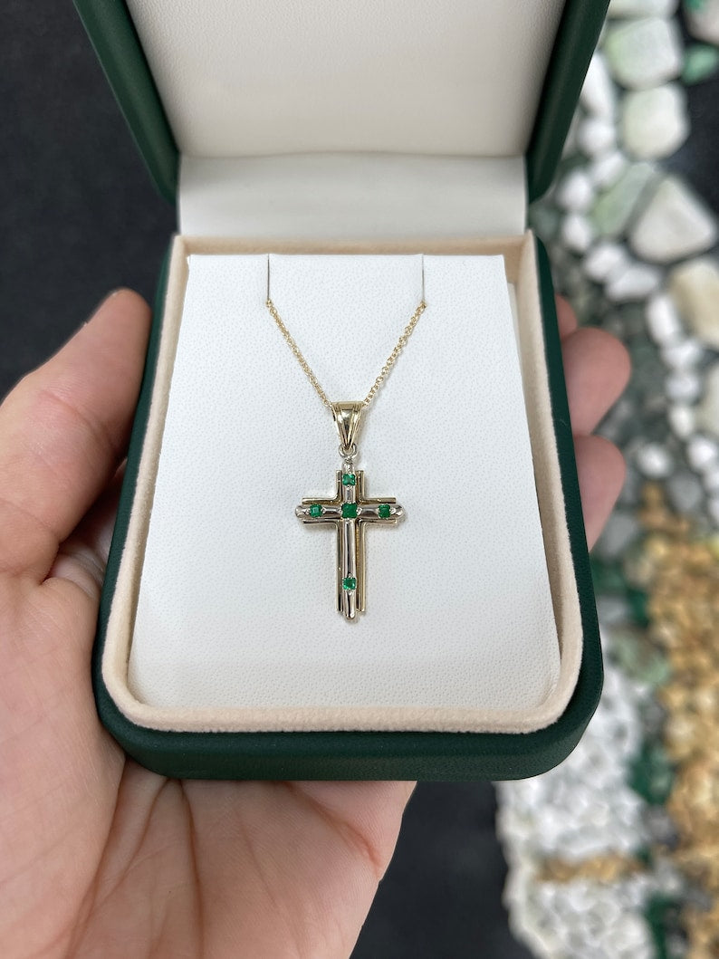 Unisex Emerald Cross 585 Necklaces