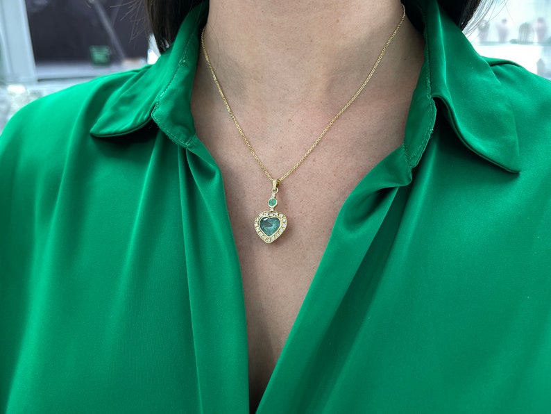 4.12tcw 18K Emerald & Diamond Accent Heart Shape Pendant
