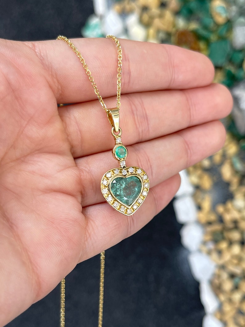4.12tcw 18K Emerald & Diamond Accent Heart Shape Pendant