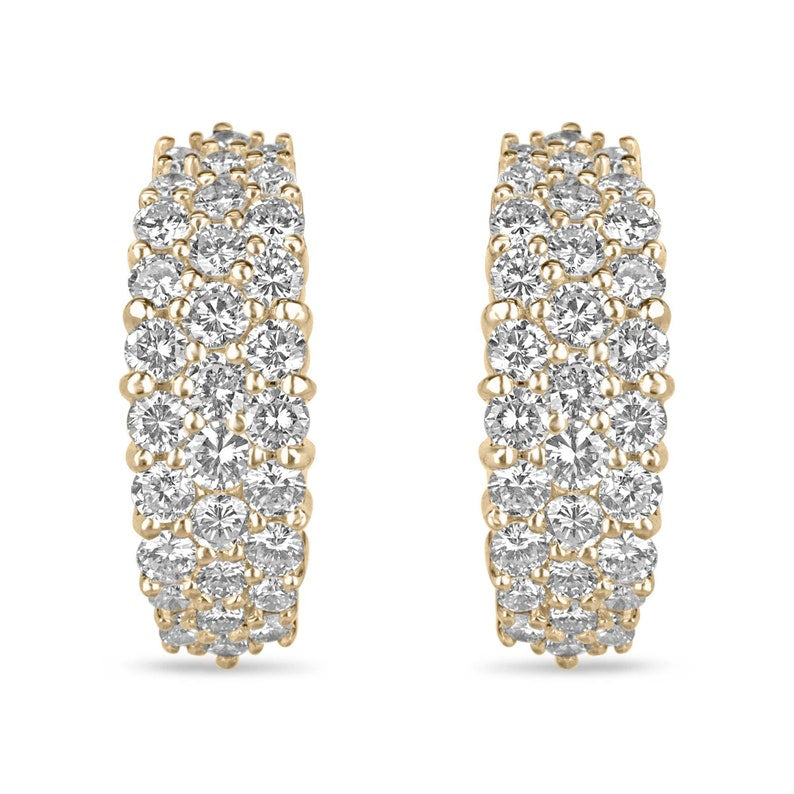 18K Yellow Gold Omega Back Earrings with 2.10 Total Carat Weight F-H Color Diamonds