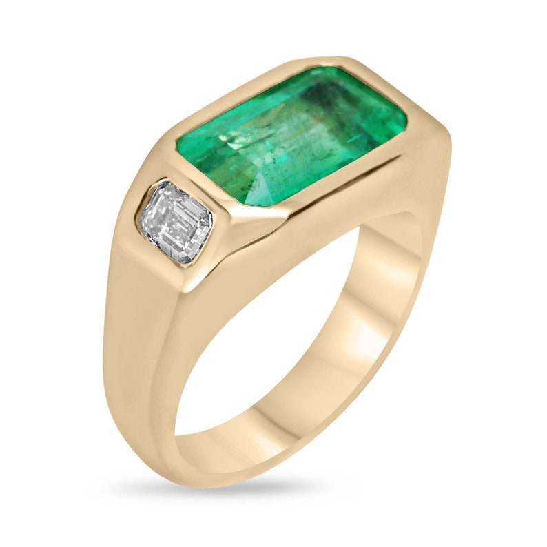 4.27tcw 18K Gold East to West Emerald Cut Unisex 3 Stone Ring