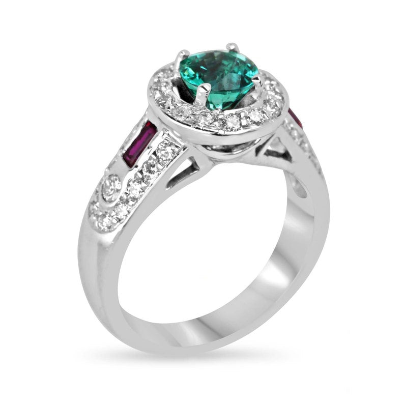 1.34tcw 14K White Gold Natural Round Cut Emerald Ring