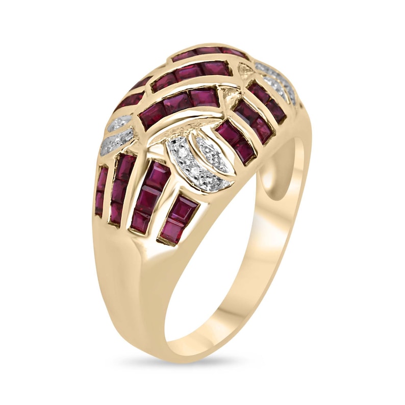 Wide Bombe Band Cluster Ring in 18K Gold with 0.95tcw Ruby and Diamond