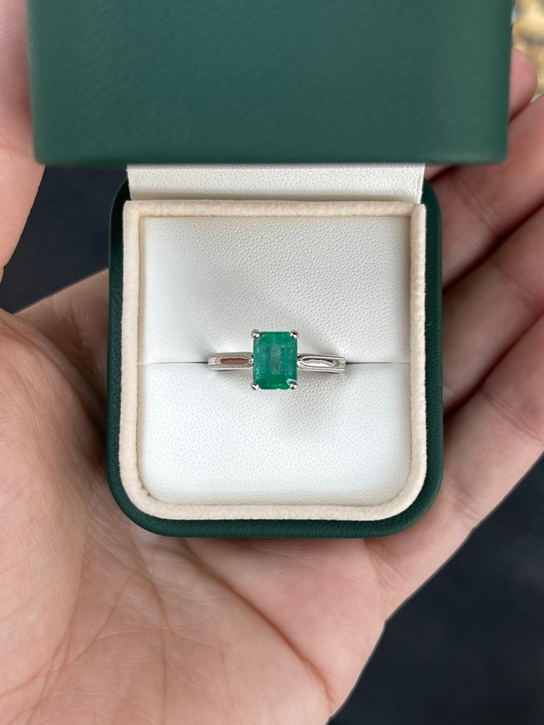 Chic and Classic: Four Prong 1.95ct Emerald Solitaire in 14K White Gold