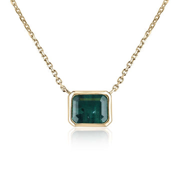 4.20ct 14K East to West Deep Bluish Green E-W Emerald  Necklace
