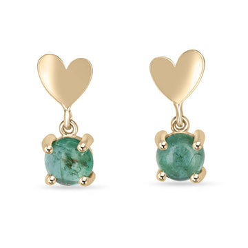 1.45tcw 14K Round Cabochon 585 Emerald Cut & Gold Heart Dangle Accent Girls Earrings