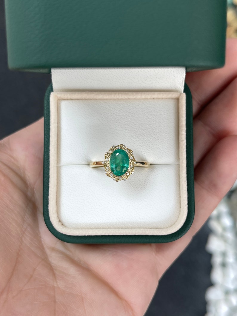 Emerald & Diamond Floral Inspired Halo Ring