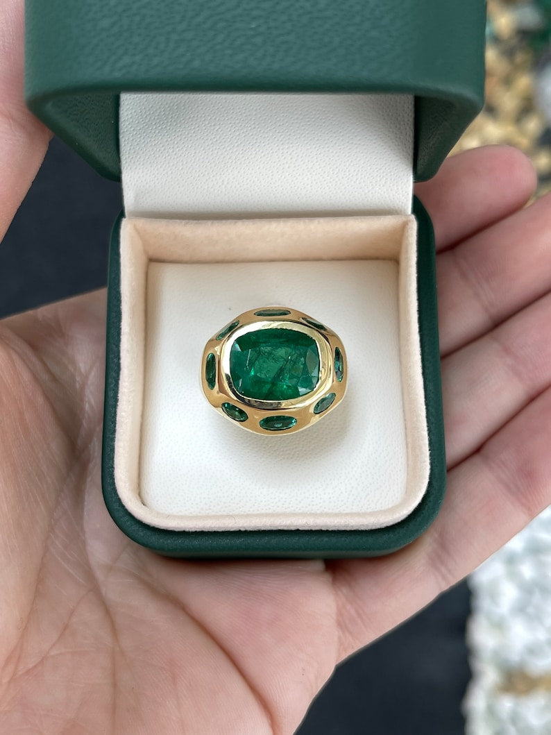 18K Natural Multi-Emerald Statement Ring