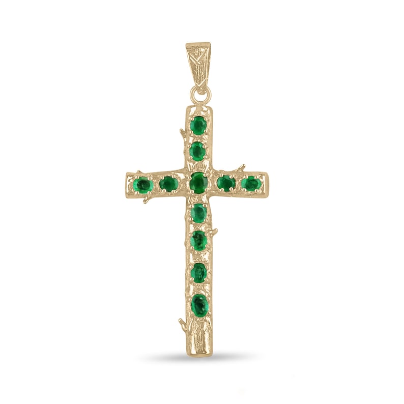 Religious Cross Necklaces with 1.75 Total Carat Weight Emeralds in 18K Gold, Inspired by Pre-Colombian Art