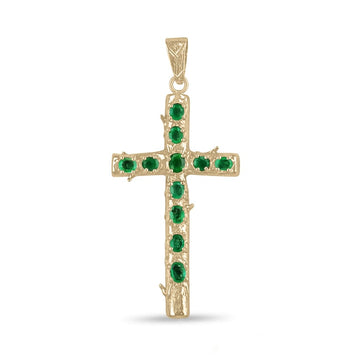 Religious Cross Necklaces with 1.75 Total Carat Weight Emeralds in 18K Gold, Inspired by Pre-Colombian Art