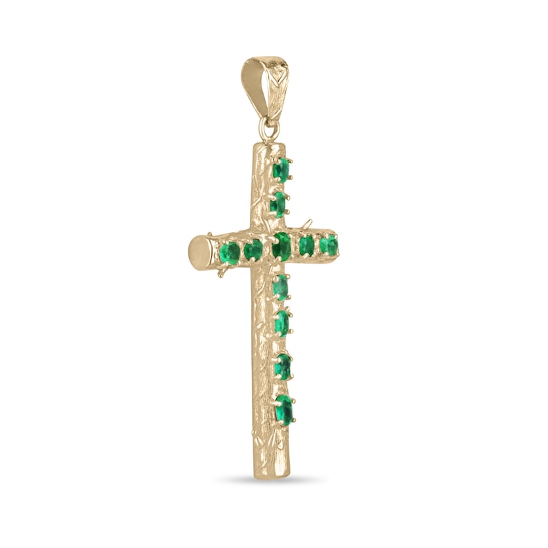 18K Gold 750 Cross Necklaces Adorned with 1.75tcw Pre-Colombian-inspired Emeralds
