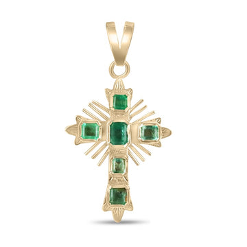 Emerald Cross Necklace with 1.25 Total Carat Weight in 18K Gold – Striking Medium Green Hue