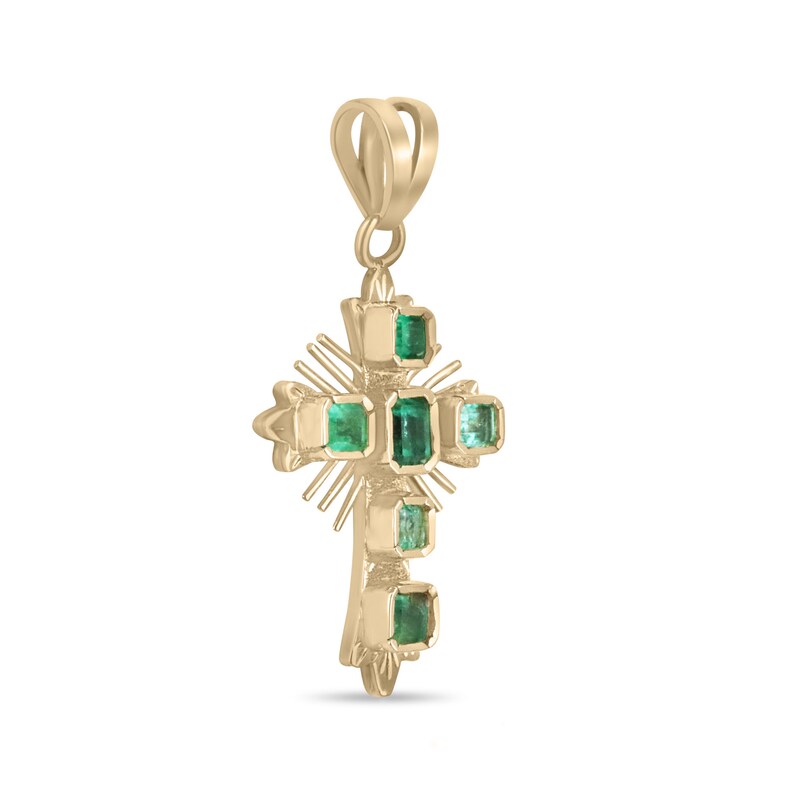 18K Gold Pre-Colombian Cross Pendant Adorned with 1.25tcw Vivid Medium Green Emeralds