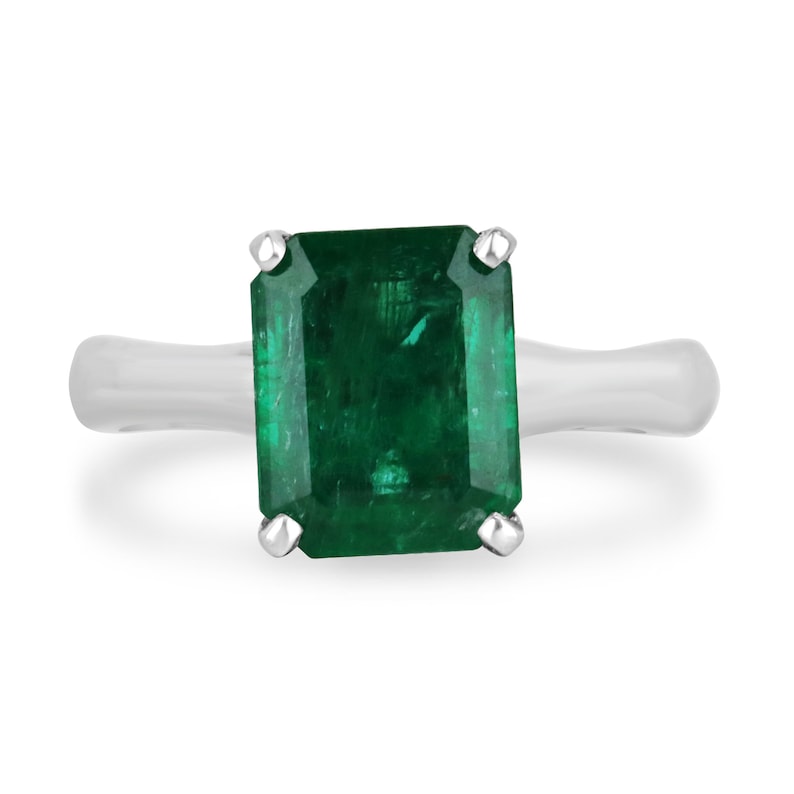Exquisite 2.65 Carat Platinum Alpine Green Emerald Cut Engagement Ring