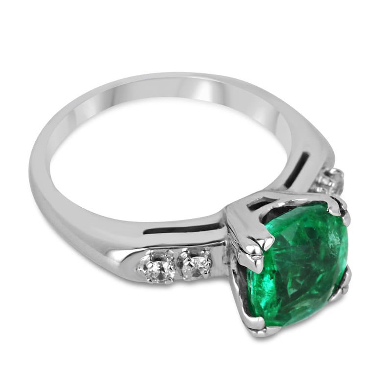Elegant Cushion Emerald & Diamond 5 Stone Ring in 14K Gold - 2.40tcw
