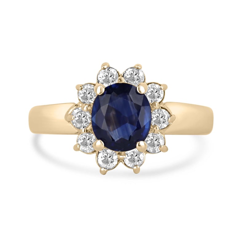 14K Gold Ring with 1.36tcw Genuine Oval Sapphire and Diamond Halo