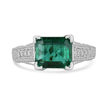 Stunning 14K White Gold Ring with 2.89tcw Emerald Cut Rich Alpine Green Gem & Diamond Accents for Engagement