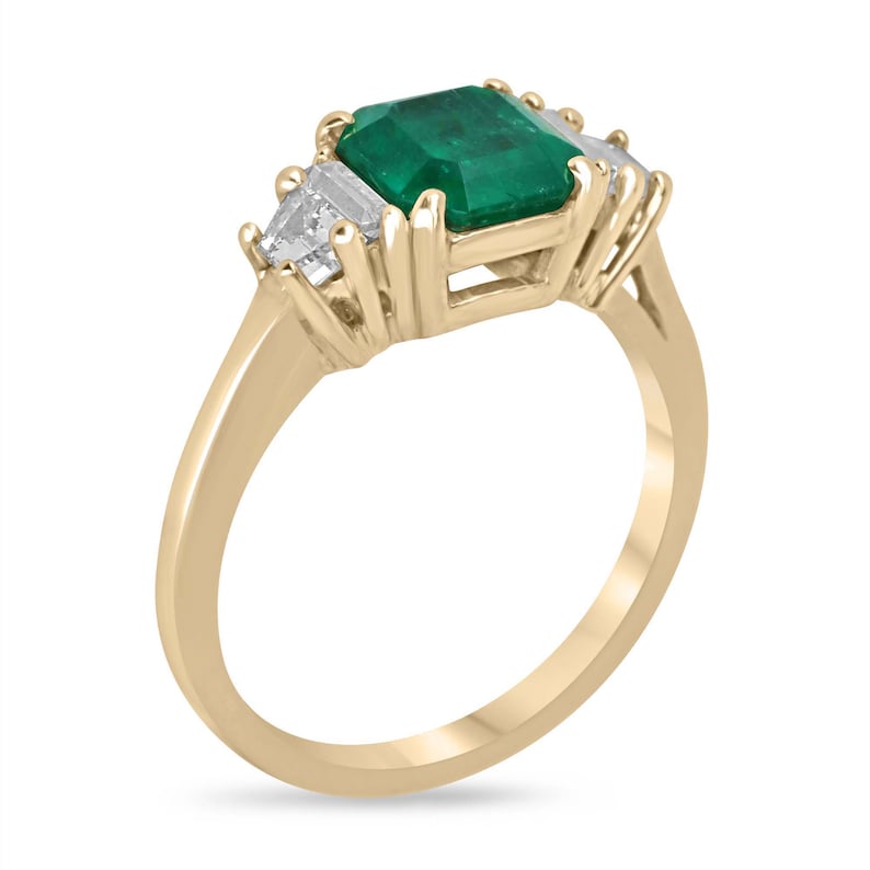 Elegant 18K Gold 5 Stone Emerald & Diamond Engagement Ring - 1.95 Total Carat Weight