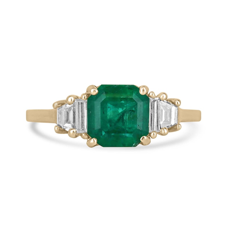 Timeless 18K Gold 5 Stone Emerald and Diamond Engagement Ring - 1.95tcw