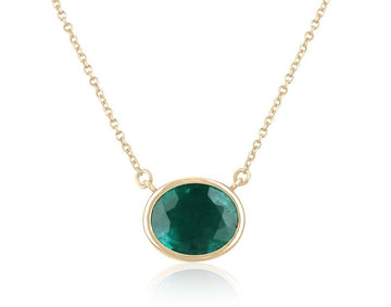 Emerald Pendant Necklace with a 3.20 Carat Oval Cut Gem in 14K Deep Green Gold